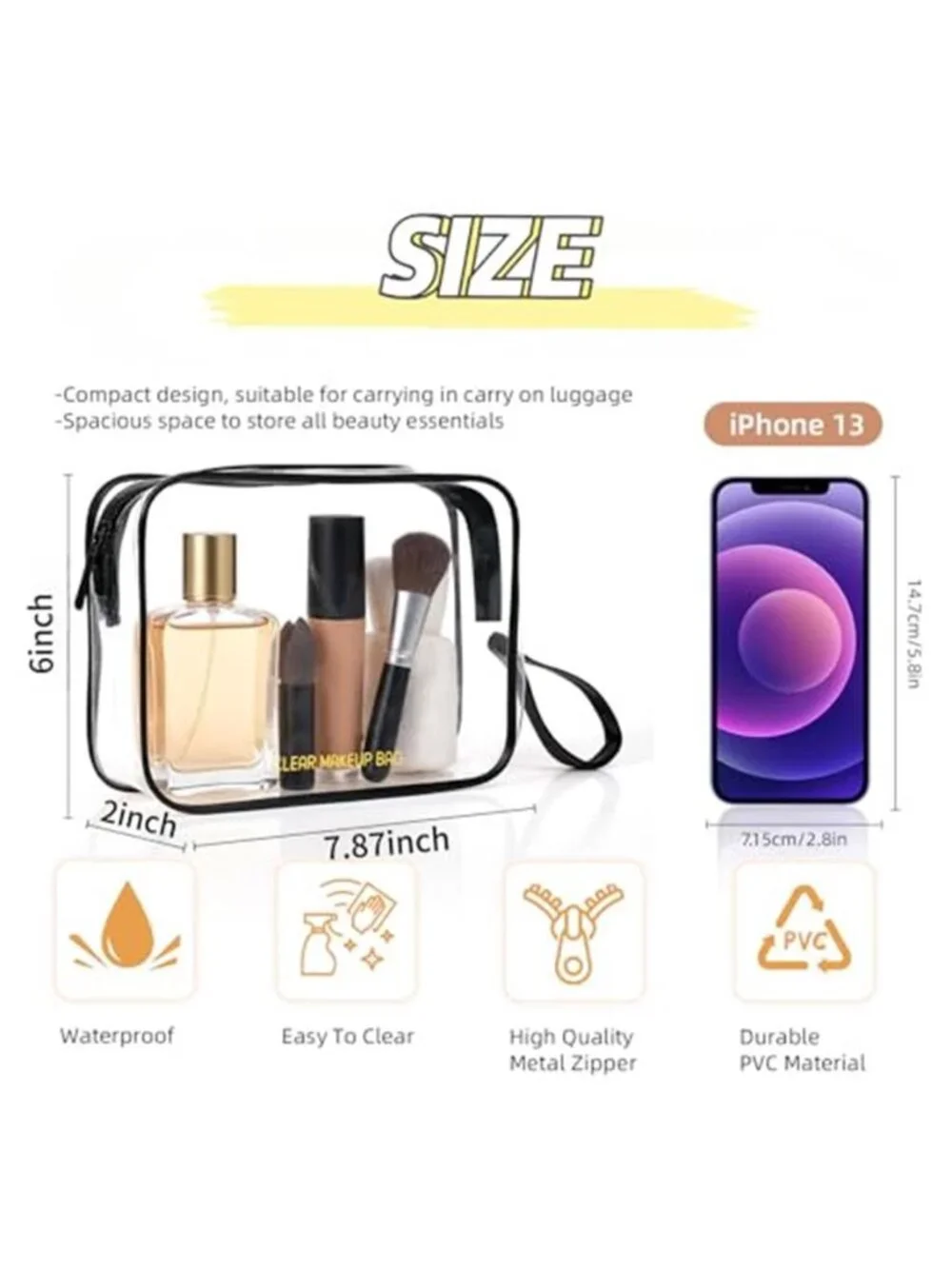 Clear Toiletry 2 Pack TSA Approved Travel Hanging Makeup Cosmetic Bag Men Women - Picture 3 of 7